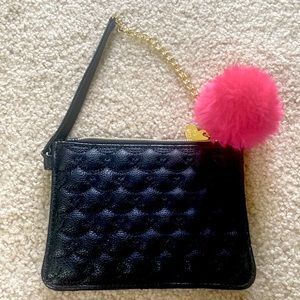 Betsey Johnson Black Quilted Heart Wristlet Purse